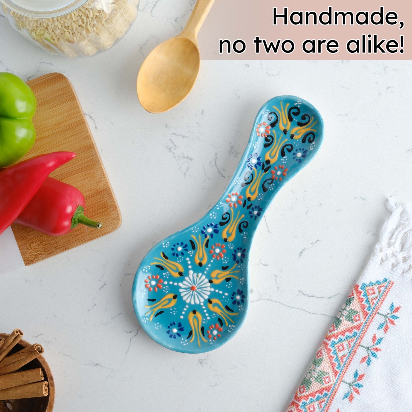 Handmade Ceramic Spoon Rest, Turquoise Color Spoon Rests, Traditional Spoon Holder for Stove Top