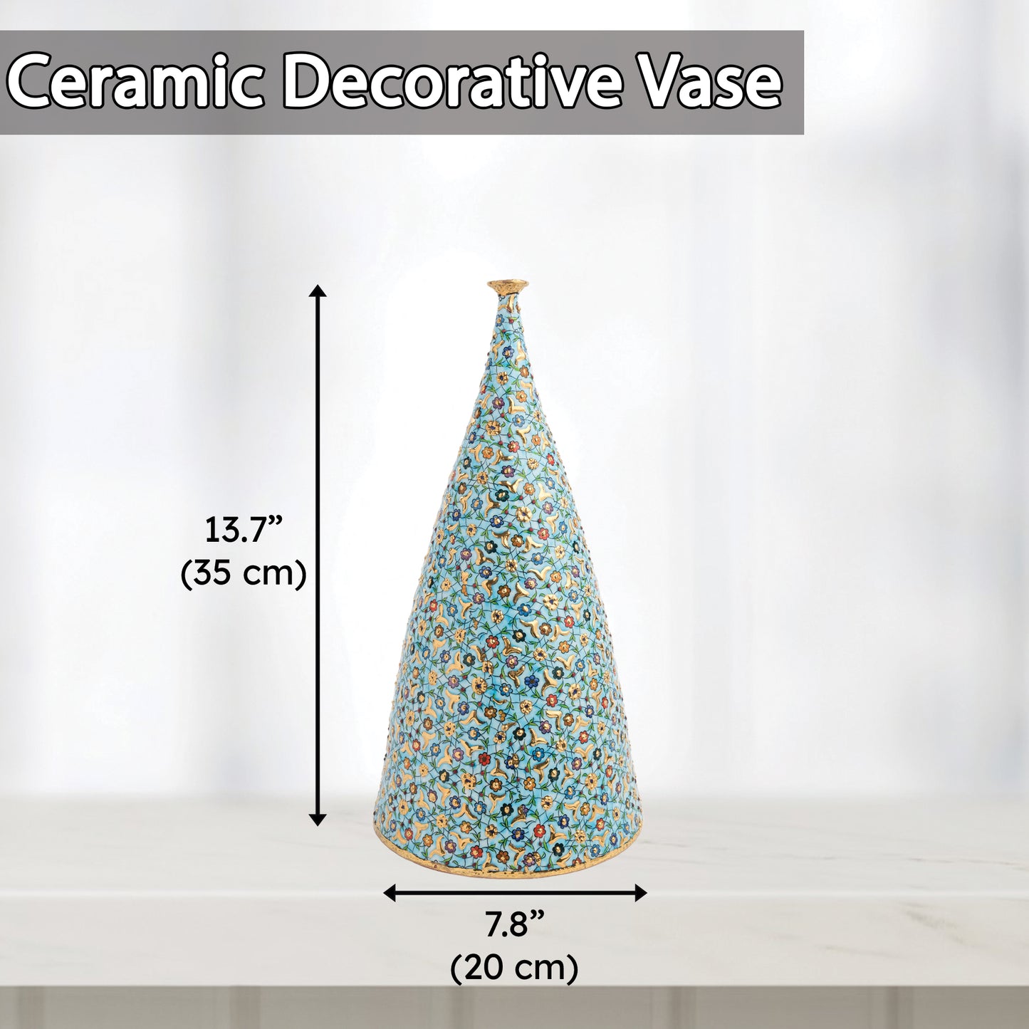 Handmade Ceramic Decorative Vase, Ottoman Blossom Ceramic Vase, Golden Vase