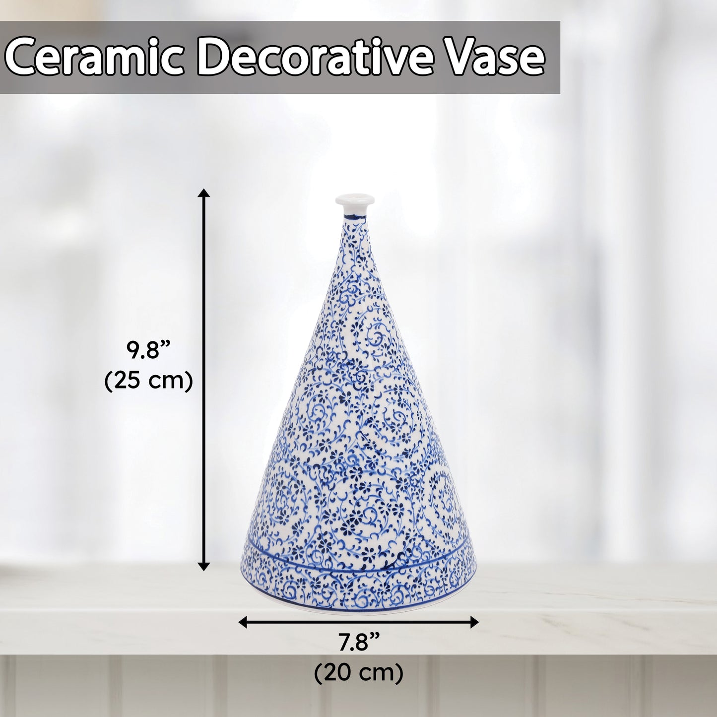 Handmade Ceramic Decorative Vase, Blue Vine Ceramic Vase