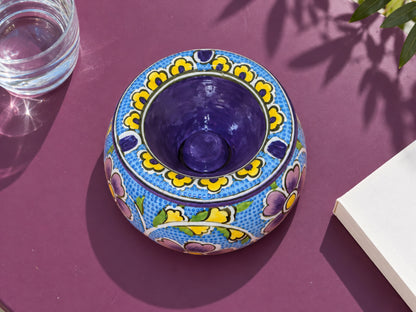 Handmade Ceramic Ashtray with Lid, 5 Inch Hand Painted Floral Outdoor Ashtray