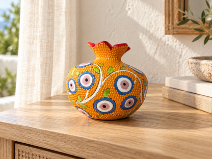 Ceramic Pomegranate Vase, 4 Inch Textured Decorative Ornament