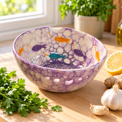 Herb Stripper Bowl & Garlic Grater Ceramic Ginder Bowl for Herbs, Ginger & Parmesan Kitchen Essential
