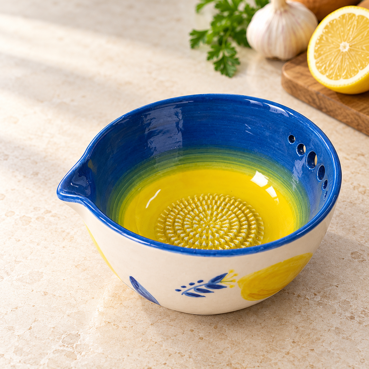 Lemon Herb Stripper Bowl & Garlic Grater Ceramic Ginder Bowl Ginger & Parmesan Kitchen Essential