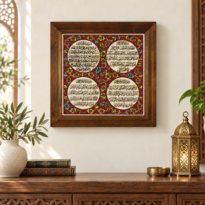 Ayat al-Kursi & Surahs Framed Ceramic Tile Red Floral