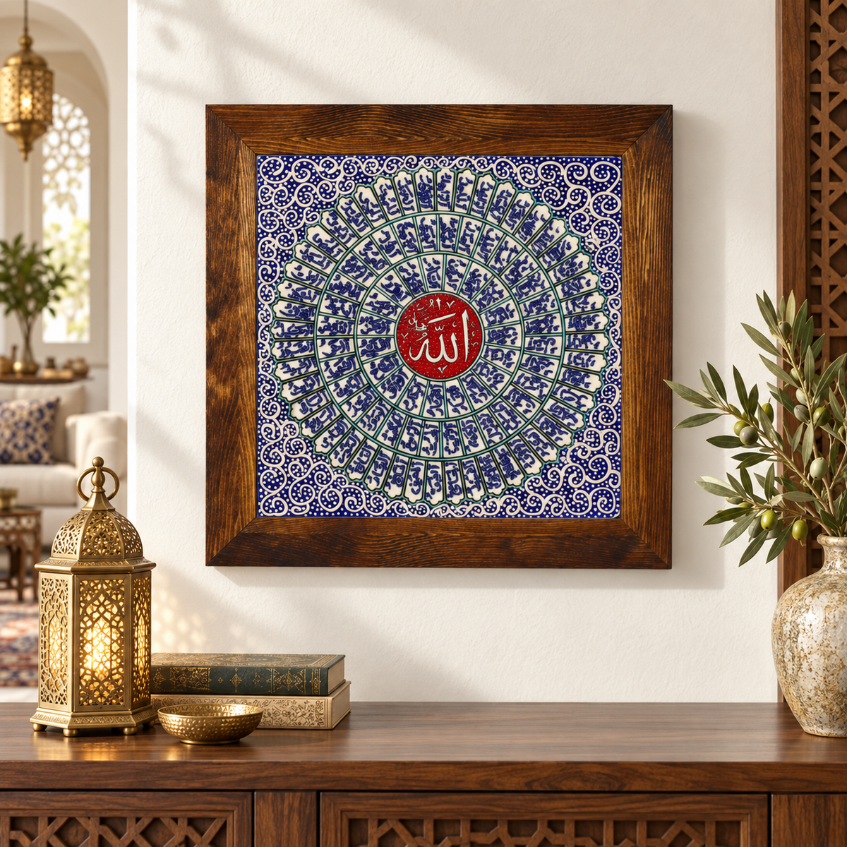 Asma ul Husna Framed Ceramic Tile Red Center