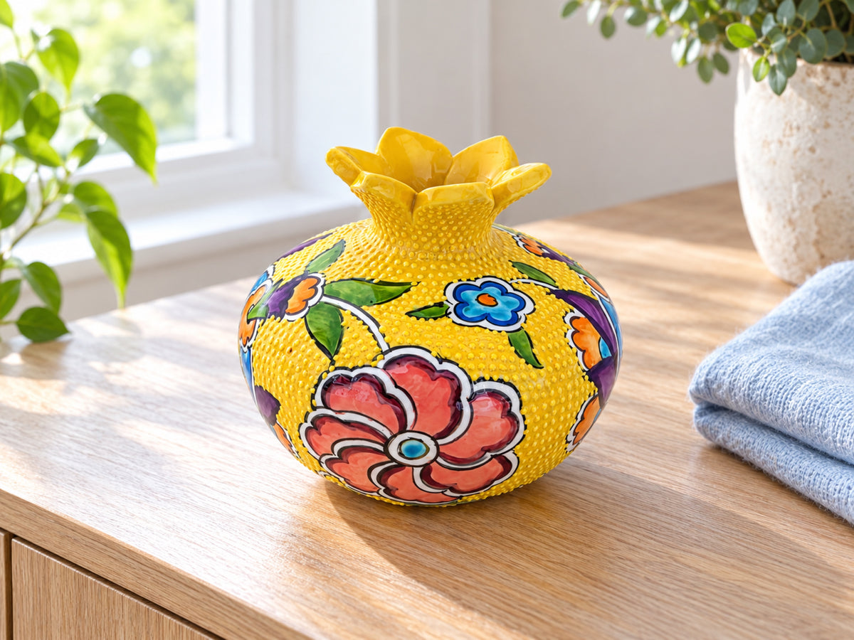 11-Piece Yellow Floral Ceramic Home Decor Set – Decorative Vases, Jars & Ornaments
