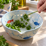 Herb Stripper Bowl & Garlic Grater Ceramic Ginder Bowl for Herbs, Ginger & Parmesan Kitchen Essential