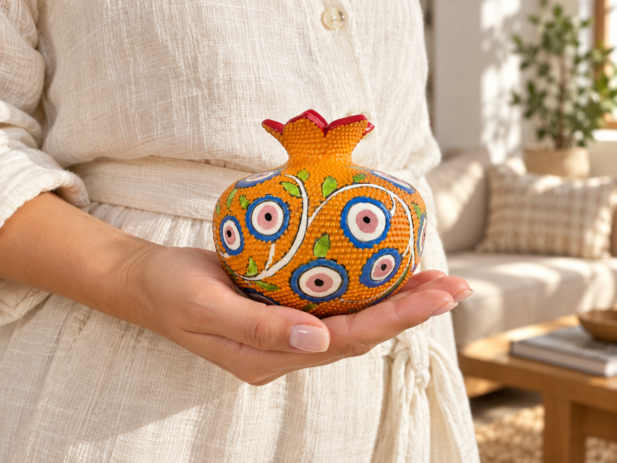 Ceramic Pomegranate Vase, 4 Inch Textured Decorative Ornament
