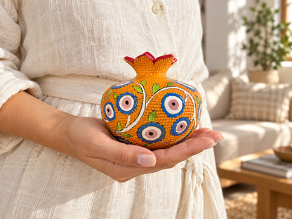 Ceramic Pomegranate Vase, 4 Inch Textured Decorative Ornament