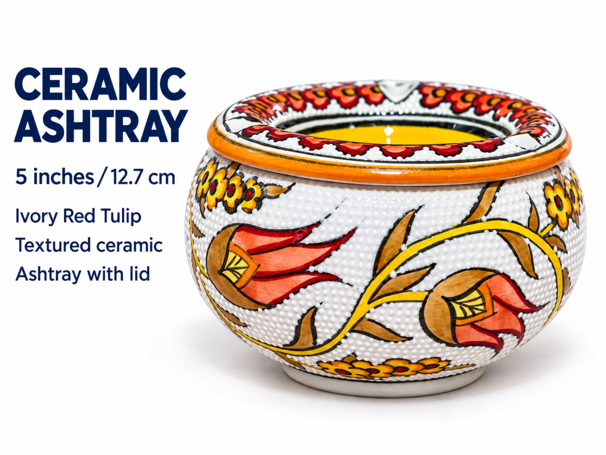 Handmade Ceramic Ashtray with Lid, 5 Inch Hand Painted Floral Outdoor Ashtray