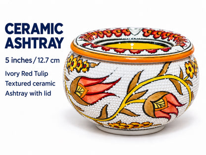 Handmade Ceramic Ashtray with Lid, 5 Inch Hand Painted Floral Outdoor Ashtray