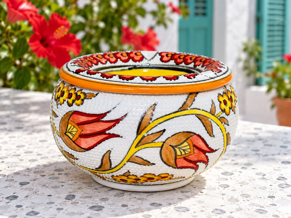 Handmade Ceramic Ashtray with Lid, 5 Inch Hand Painted Floral Outdoor Ashtray