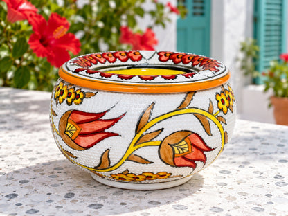 Handmade Ceramic Ashtray with Lid, 5 Inch Hand Painted Floral Outdoor Ashtray