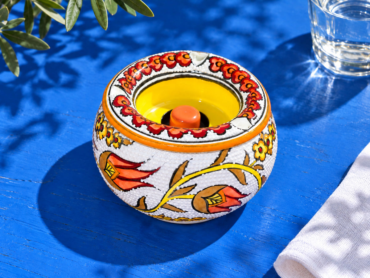 Handmade Ceramic Ashtray with Lid, 5 Inch Hand Painted Floral Outdoor Ashtray