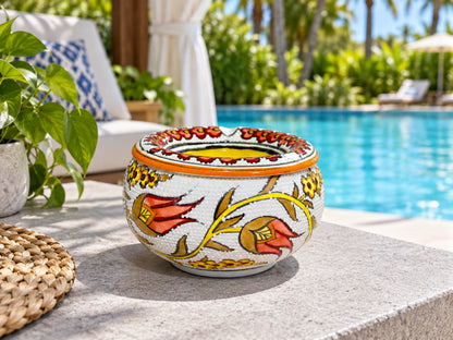 Handmade Ceramic Ashtray with Lid, 5 Inch Hand Painted Floral Outdoor Ashtray