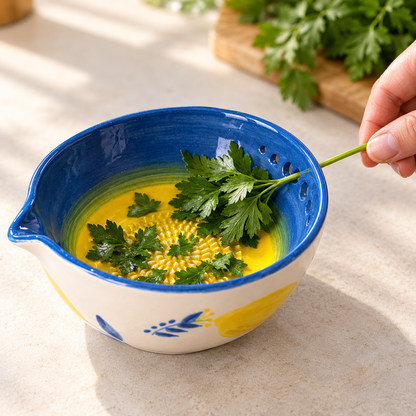 Lemon Herb Stripper Bowl & Garlic Grater Ceramic Ginder Bowl Ginger & Parmesan Kitchen Essential
