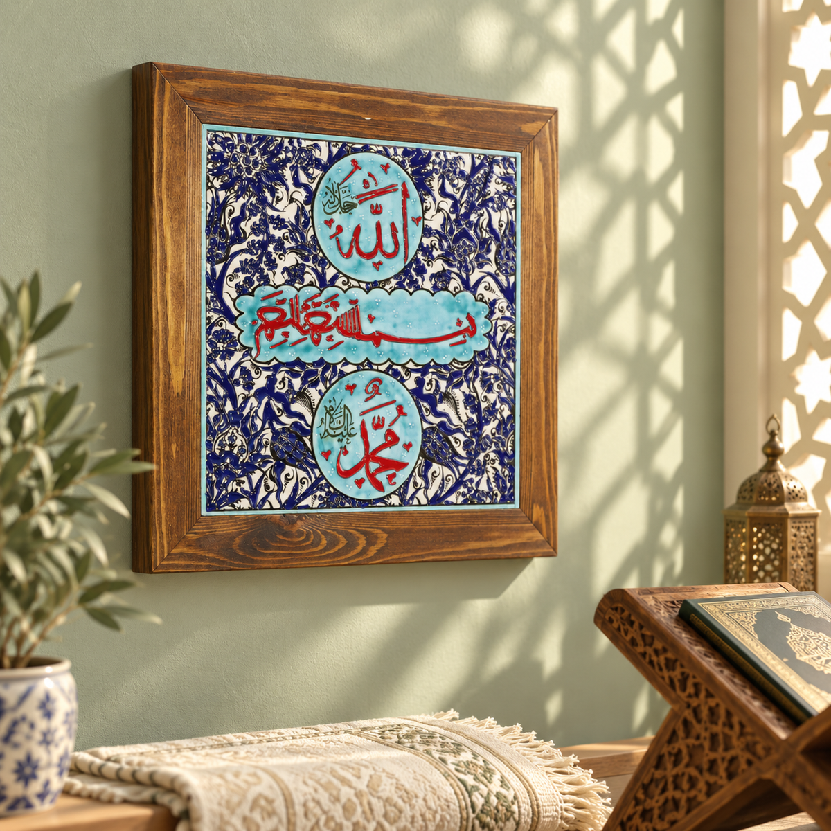 Bismillah, Allah & Muhammad Ceramic Tile Turquoise