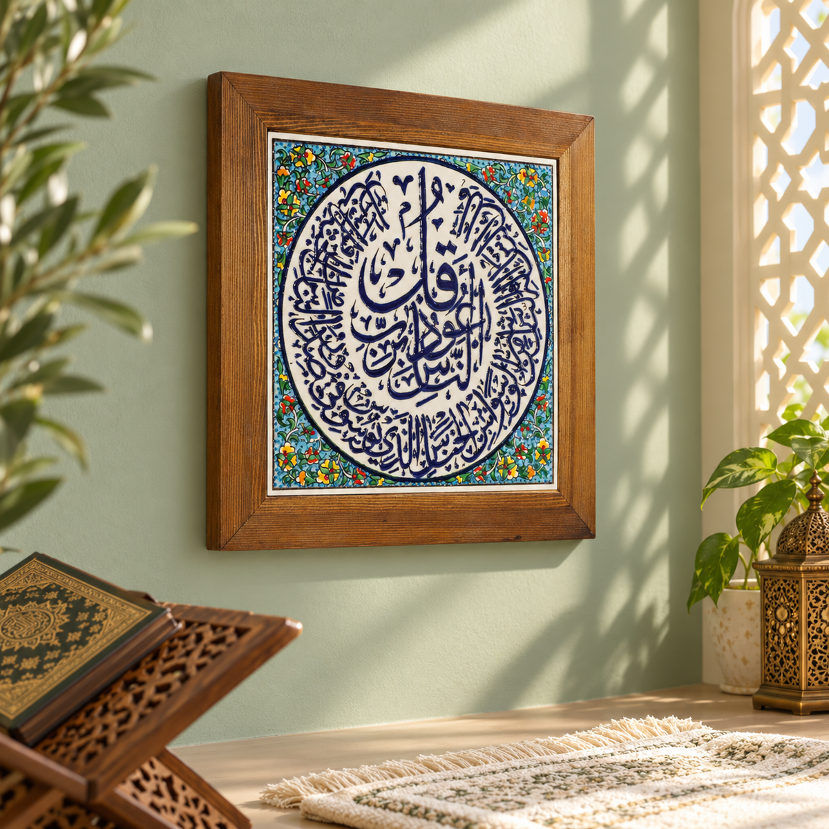 Surah An-Nas Ceramic Wall Art Ivory Floral Medallion