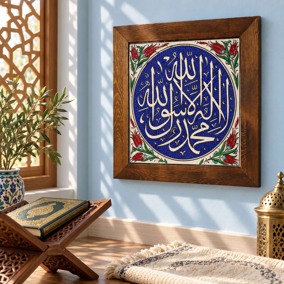Kalima Tawhid Ceramic Wall Art Red Tulip Border