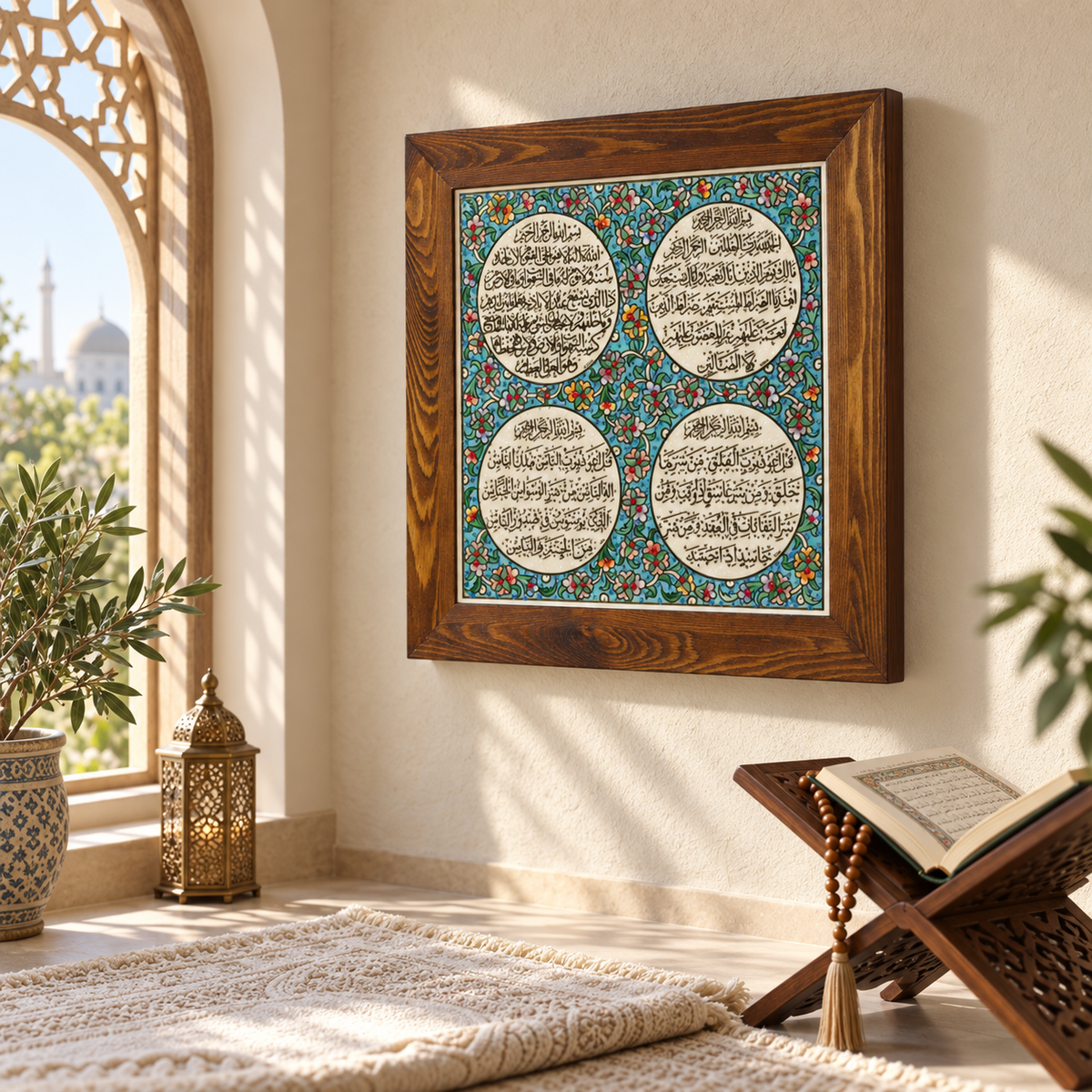 Ayat al-Kursi & Surahs Ceramic Tile Turquoise Floral