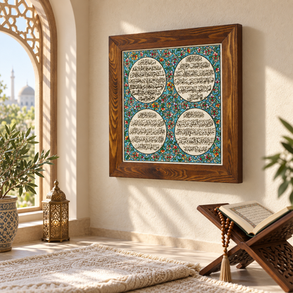 Ayat al-Kursi & Surahs Ceramic Tile Turquoise Floral