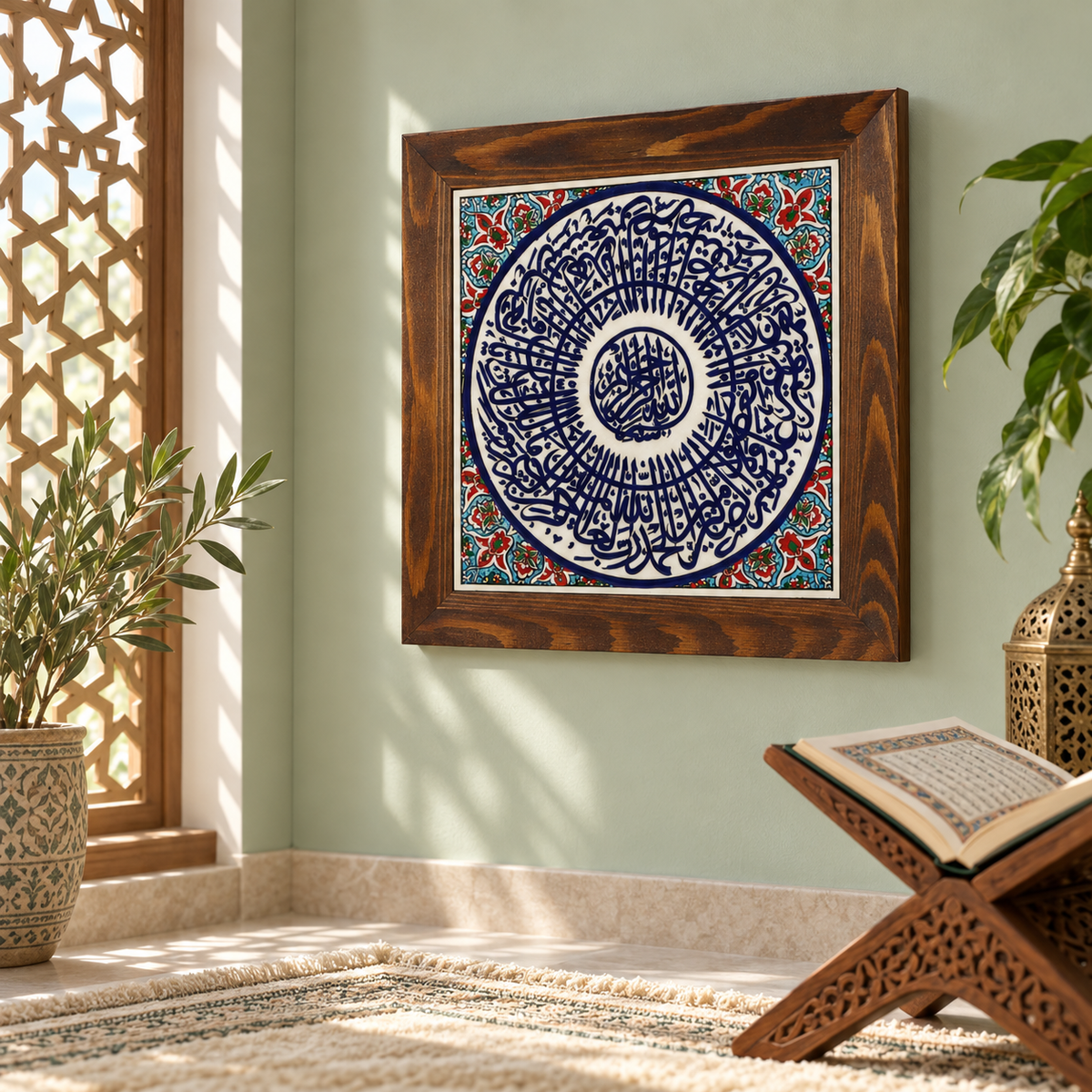 Surah Al-Fatiha Ceramic Wall Art Red Floral Border