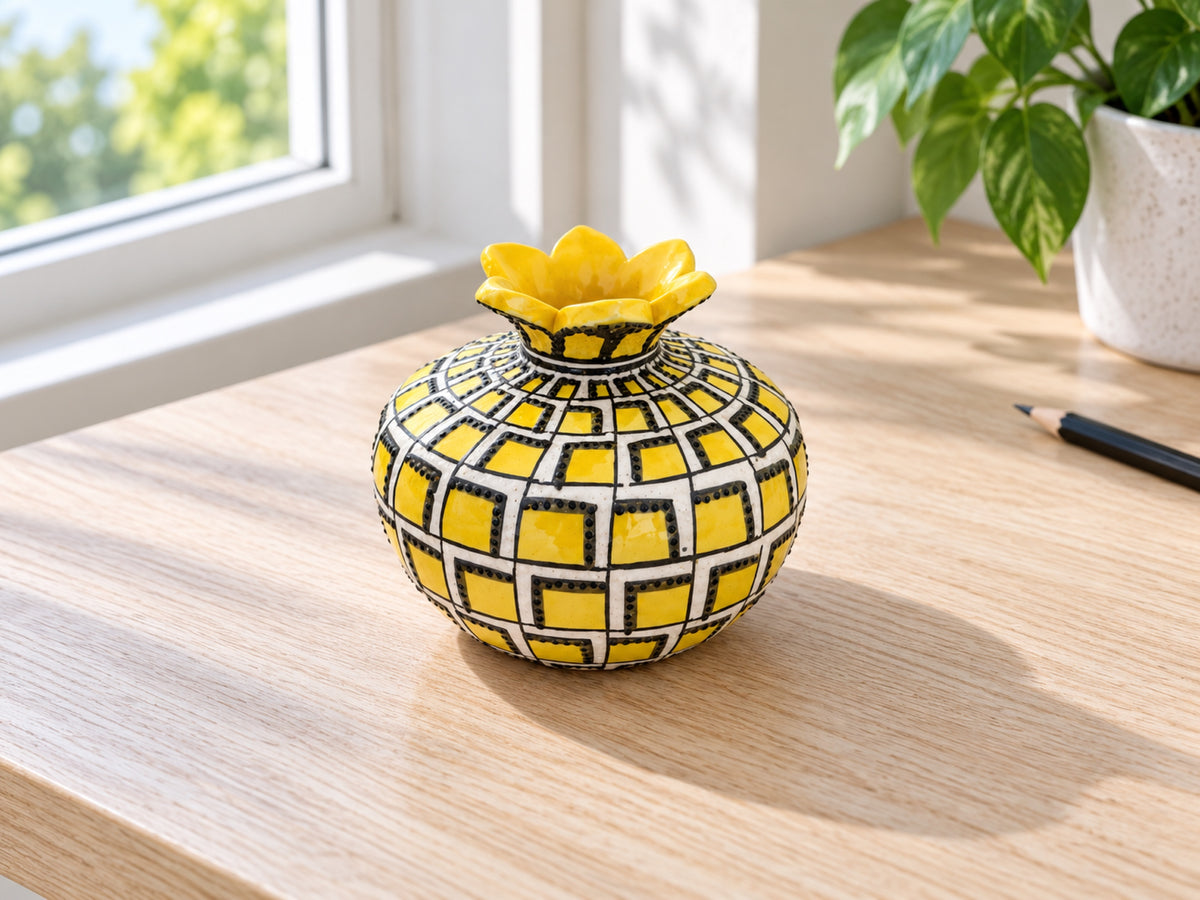 11-Piece Yellow Floral Ceramic Home Decor Set – Decorative Vases, Jars & Ornaments