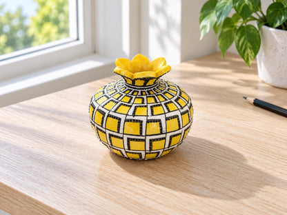 11-Piece Yellow Floral Ceramic Home Decor Set – Decorative Vases, Jars & Ornaments