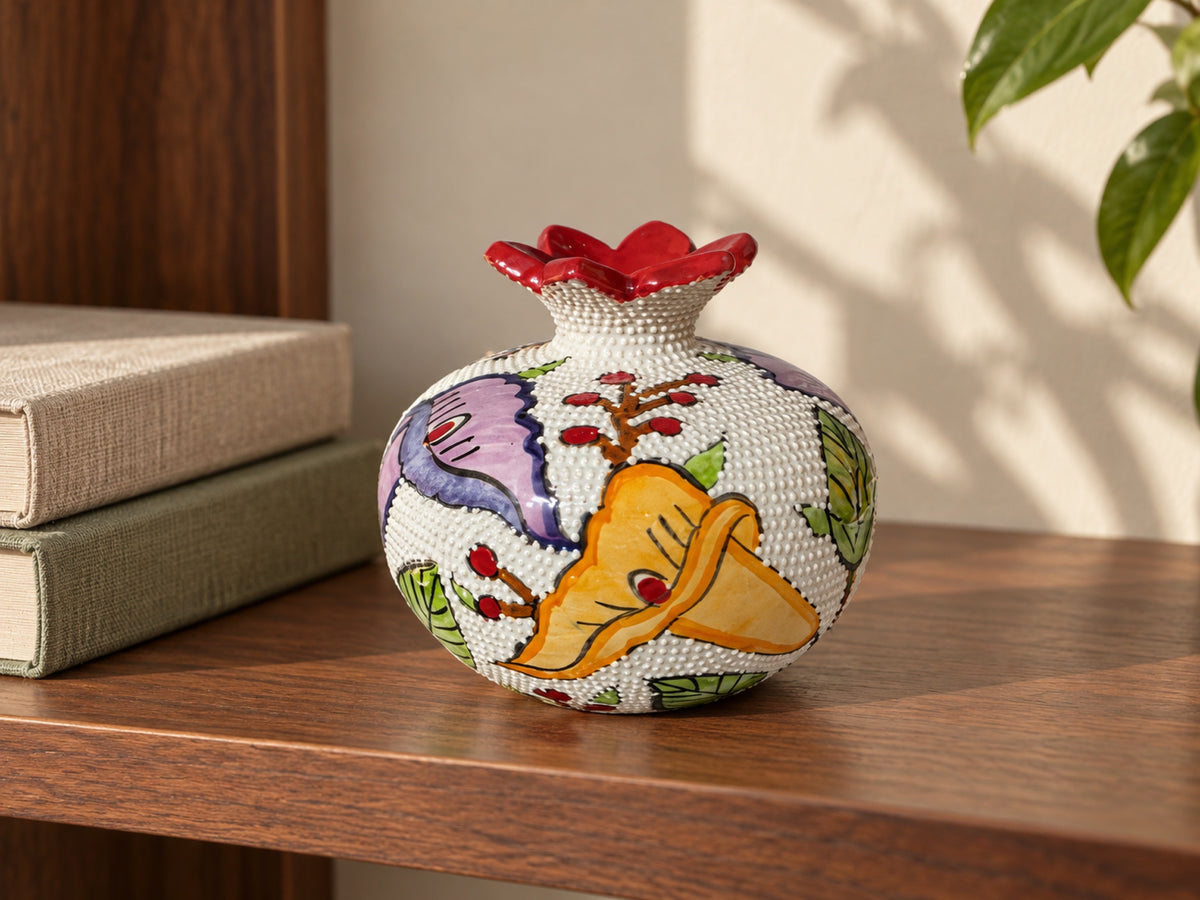 Ceramic Pomegranate Vase, 4 Inch Textured Decorative Ornament