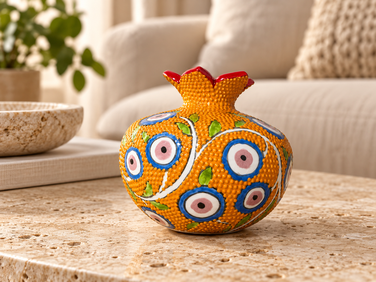 Ceramic Pomegranate Vase, 4 Inch Textured Decorative Ornament