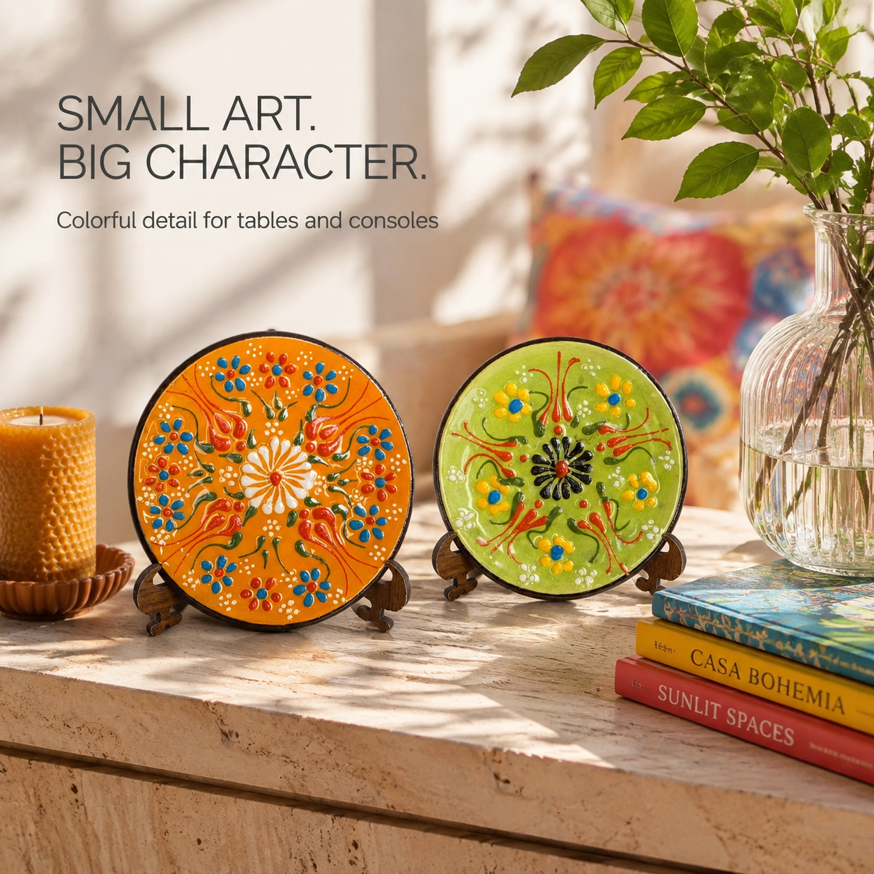 Decorative Ceramic Plate with Stand, 3" Handmade Ceramic Platter (8 cm) Decorative Dish, Home Decor