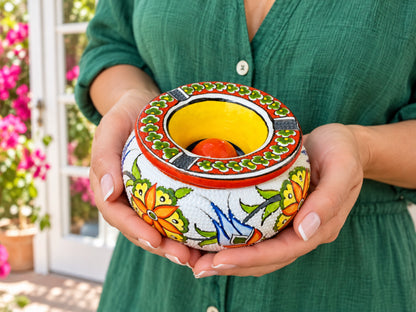 Handmade Ceramic Ashtray with Lid, 5 Inch Hand Painted Floral Outdoor Ashtray