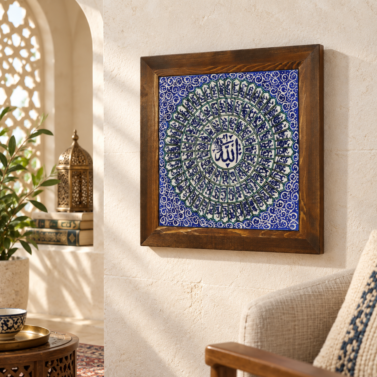 Asma ul Husna Ceramic Wall Art Blue & Ivory