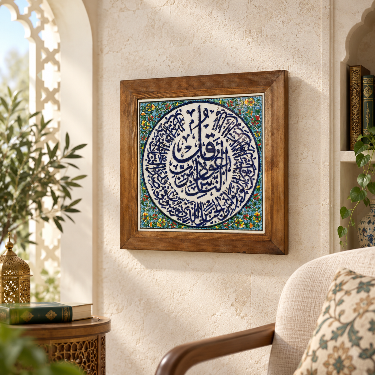 Surah An-Nas Ceramic Wall Art Ivory Floral Medallion