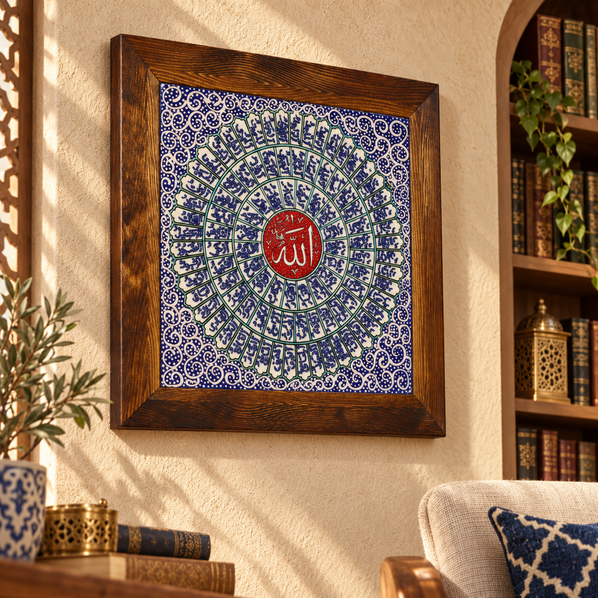Asma ul Husna Framed Ceramic Tile Red Center
