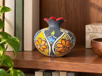 Ceramic Pomegranate Vase, 4 Inch Textured Decorative Ornament