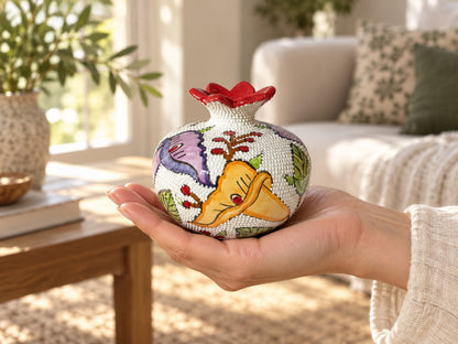 Ceramic Pomegranate Vase, 4 Inch Textured Decorative Ornament