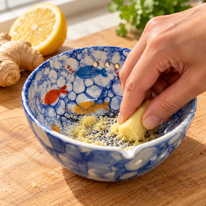 Herb Stripper Bowl & Garlic Grater Ceramic Ginder Bowl for Herbs, Ginger & Parmesan Kitchen Essential