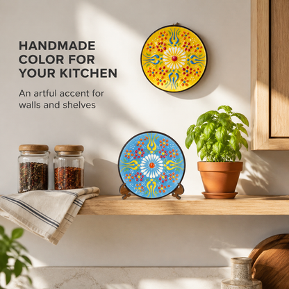 Decorative Ceramic Plate with Stand, 3" Handmade Ceramic Platter (8 cm) Decorative Dish, Home Decor