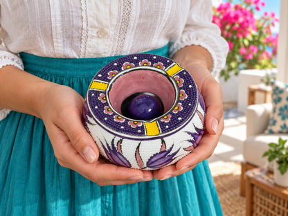 Handmade Ceramic Ashtray with Lid, 5 Inch Hand Painted Floral Outdoor Ashtray