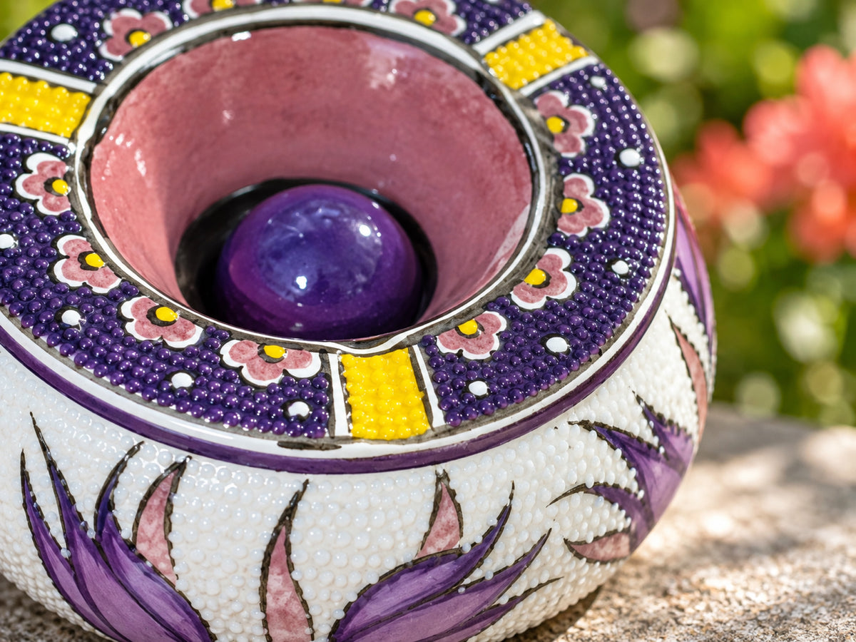 Handmade Ceramic Ashtray with Lid, 5 Inch Hand Painted Floral Outdoor Ashtray