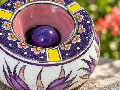 Handmade Ceramic Ashtray with Lid, 5 Inch Hand Painted Floral Outdoor Ashtray