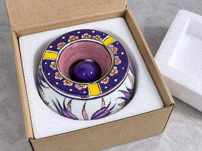 Handmade Ceramic Ashtray with Lid, 5 Inch Hand Painted Floral Outdoor Ashtray