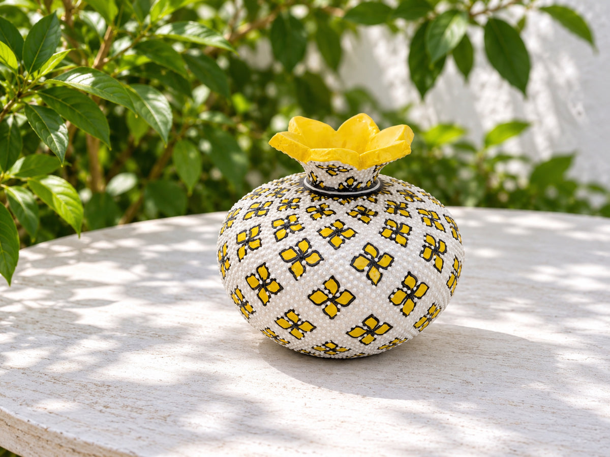 11-Piece Yellow Floral Ceramic Home Decor Set – Decorative Vases, Jars & Ornaments