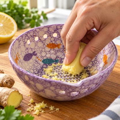 Herb Stripper Bowl & Garlic Grater Ceramic Ginder Bowl for Herbs, Ginger & Parmesan Kitchen Essential