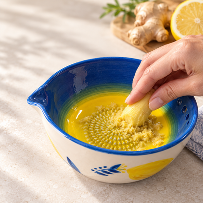 Lemon Herb Stripper Bowl & Garlic Grater Ceramic Ginder Bowl Ginger & Parmesan Kitchen Essential