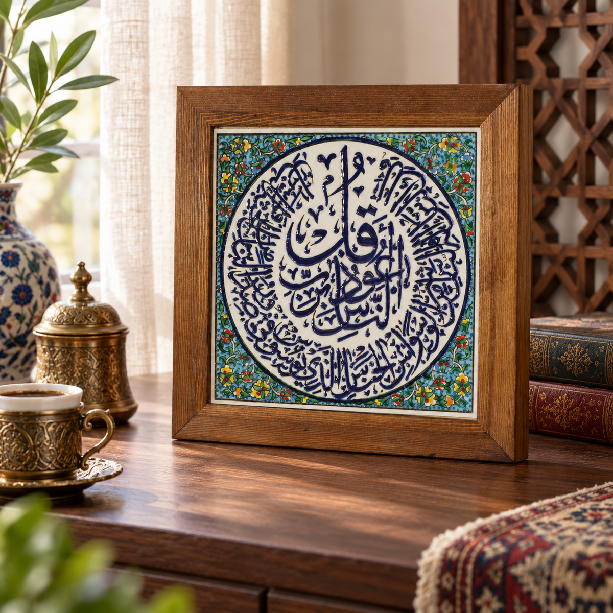 Surah An-Nas Ceramic Wall Art Ivory Floral Medallion