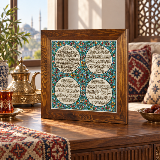 Ayat al-Kursi & Surahs Ceramic Tile Turquoise Floral