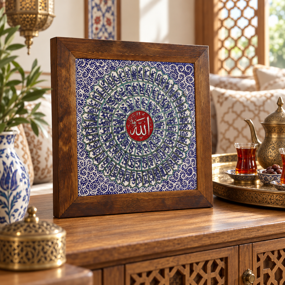 Asma ul Husna Framed Ceramic Tile Red Center