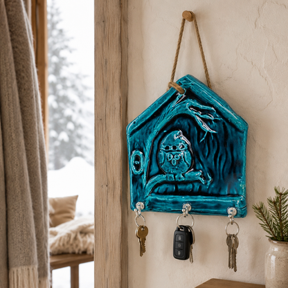 Handmade Ceramic House Key Holder for Wall, Turquoise Entryway Key Rack Housewarming Gift